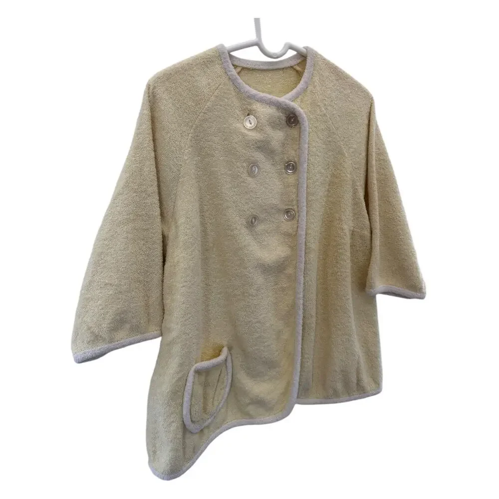 1960s Unbranded Cream Terry Cloth Button Housecoat yellow medium